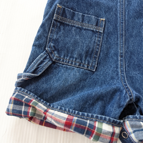 CHILDREN'S PLACE toddler boy plaid lined bib Overalls Shortalls - Picture 8 of 10